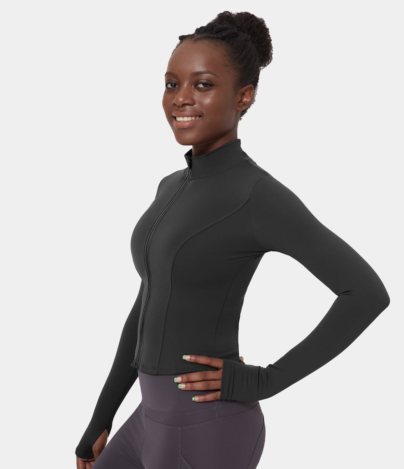 Halara Softlyzeroв„ў Plush Mock Neck Full Zip Thumb Hole Sports Jacket  - Black - L 