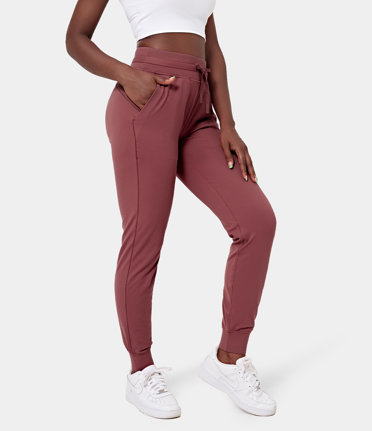 Halara High Waisted Drawstring Side Pocket Casual Joggers  - Spiced Apple - L 