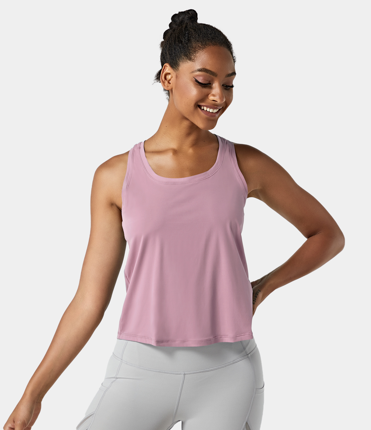 Halara Solid Racerback High Low Workout Tank Top Tank Top - Lotus Pink - S golf tops halter top tunic tops sleeveless tops backless top 