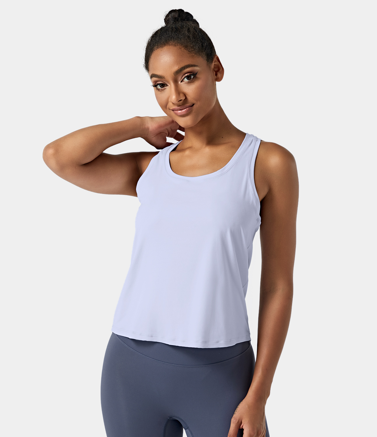 Halara Solid Racerback High Low Workout Tank Top Tank Top - Soft Blue - L golf tops halter top tunic tops sleeveless tops backless top 