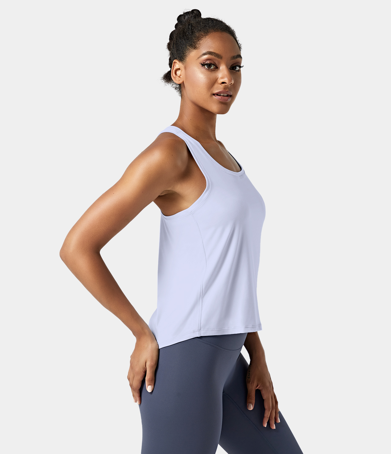 Halara Solid Racerback High Low Workout Tank Top Tank Top - Soft Blue - L golf tops halter top tunic tops sleeveless tops backless top 