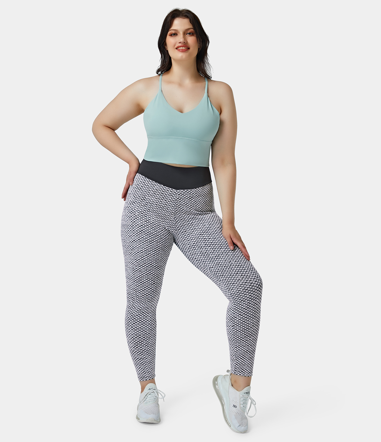 Halara High Waisted Textured Plus Size 7/8 Leggings - White Mesh Pattern