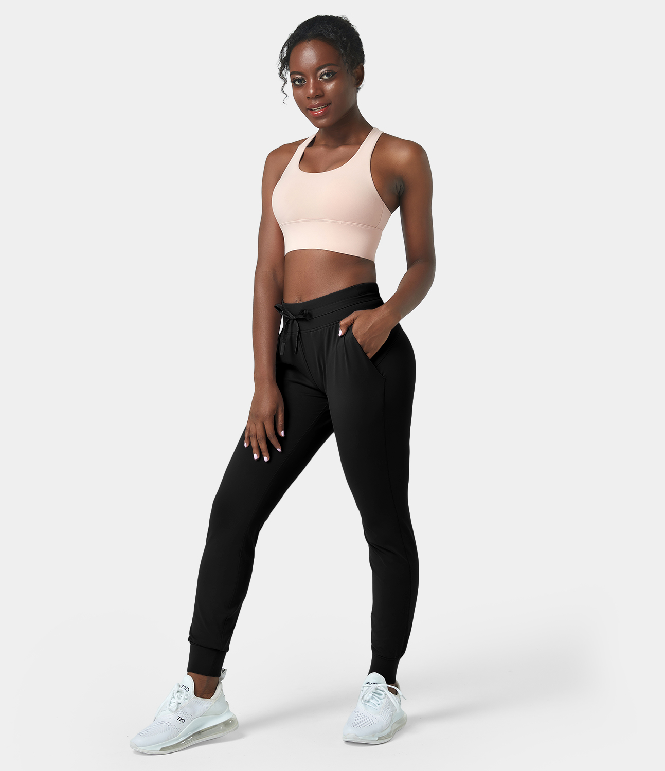 Halara High Waisted Drawstring Side Pocket Casual Joggers  - Black - M 