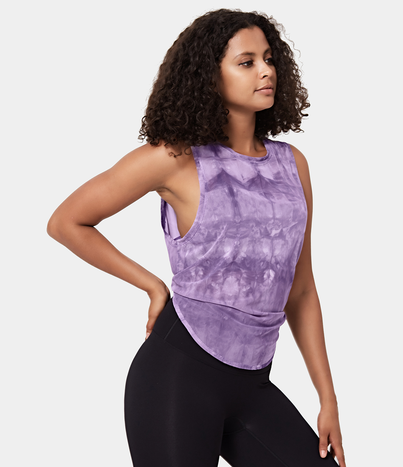 Halara Sheer Sleeveless Split Tie Back Top-No Sports Bra Tank Top - Lilac - L golf tops halter top tunic tops sleeveless tops backless top 
