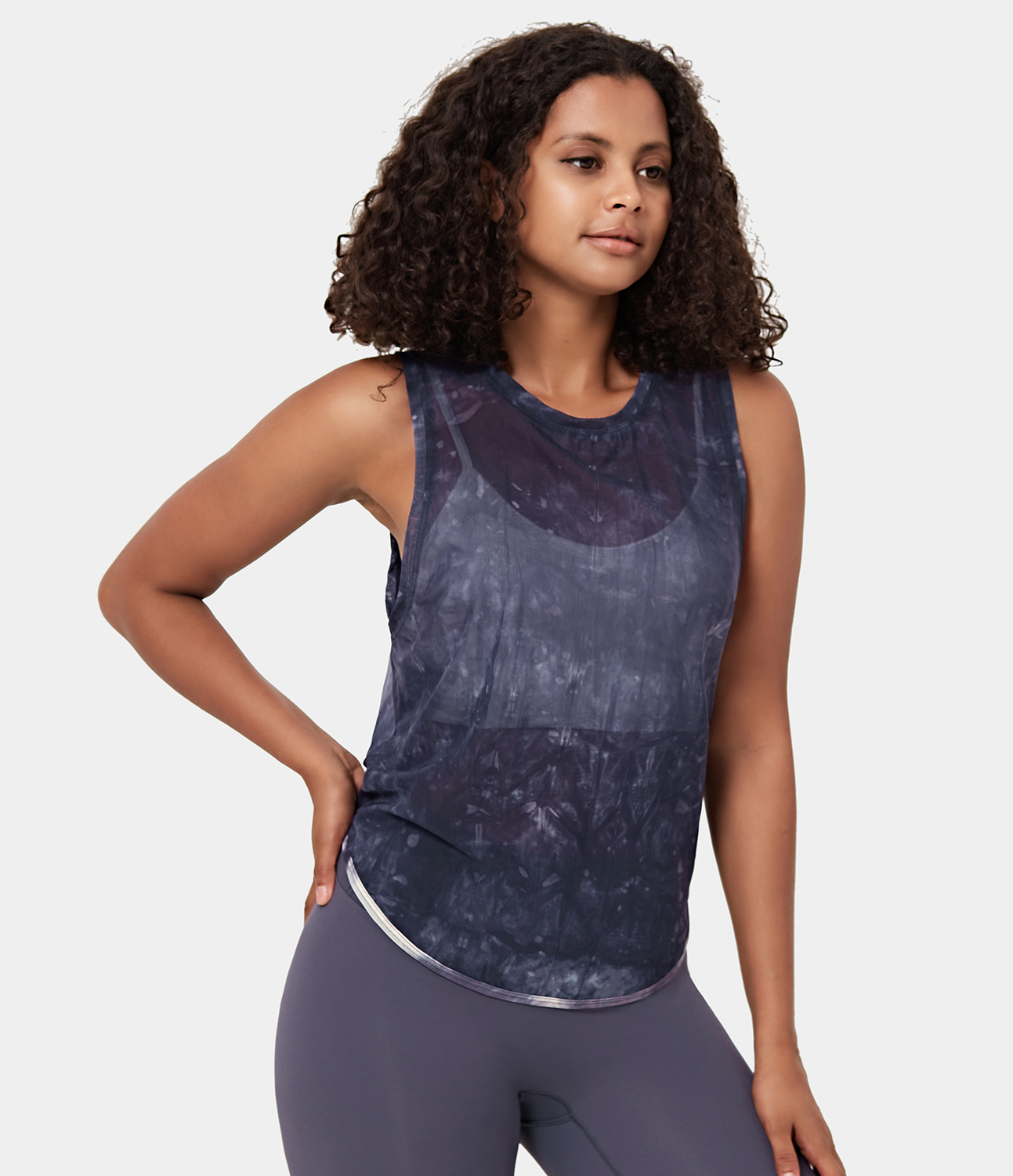 Halara Sheer Sleeveless Split Tie Back Top-No Sports Bra Tank Top - Deep Navy - S golf tops halter top tunic tops sleeveless tops 