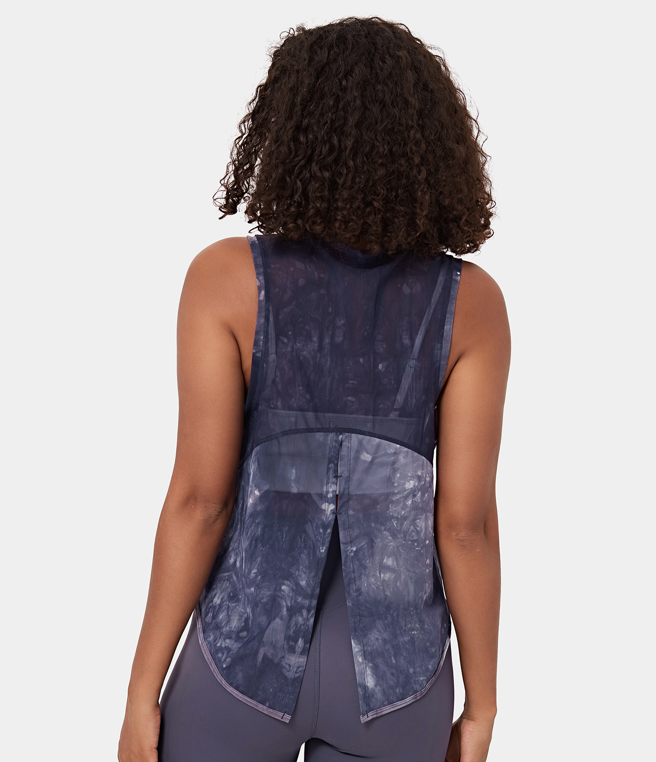 Halara Sheer Sleeveless Split Tie Back Top-No Sports Bra Tank Top - Deep Navy - S golf tops halter top tunic tops sleeveless tops 