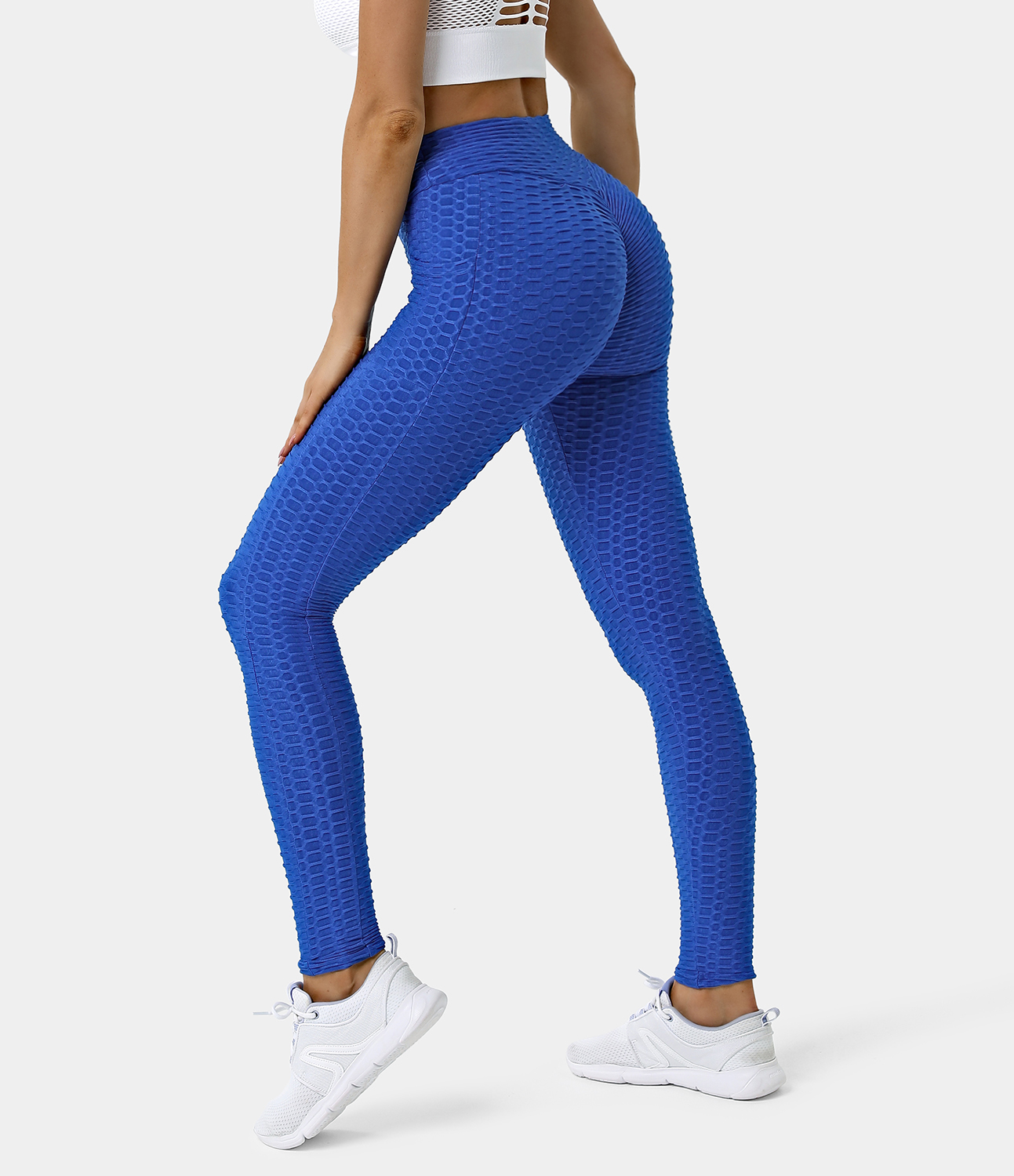 Halara High Waisted Ruched Honeycomb Casual 7/8 Leggings  - Cobalt Blue - S gym leggings leggings with pockets leggings with butt lift 