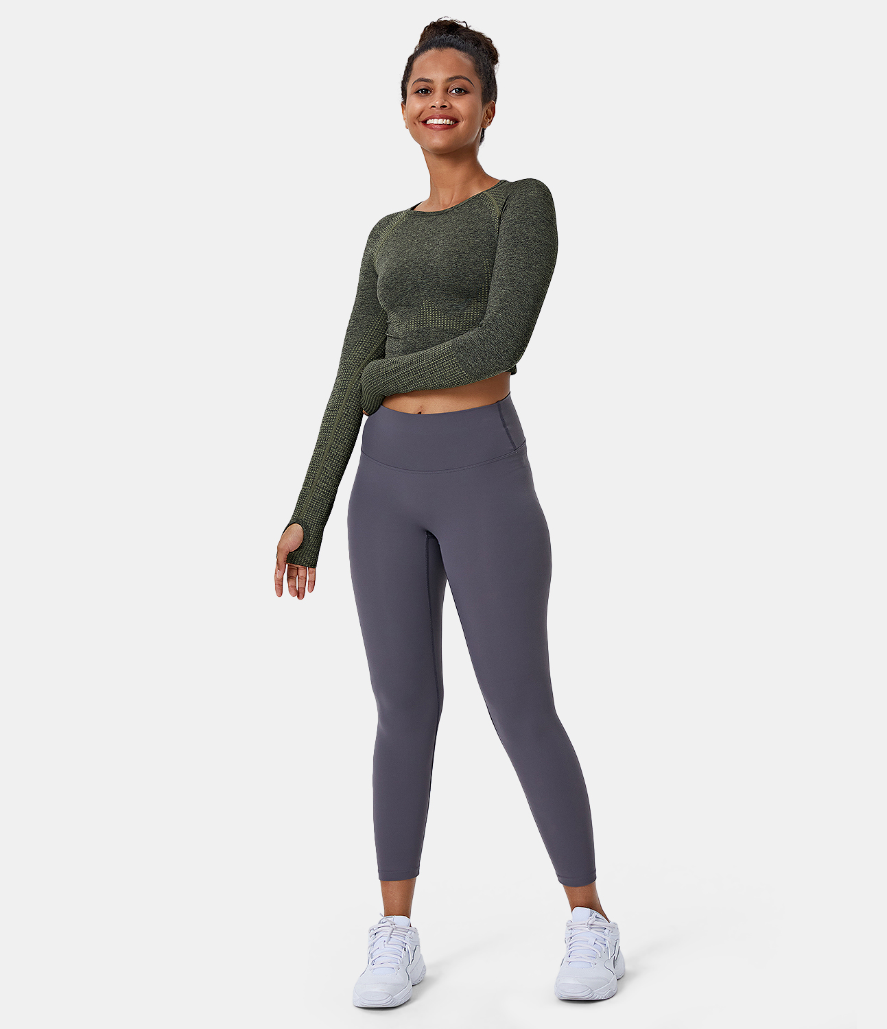 Halara Seamless Flow Breathable Thumb Hole Cropped Sports Top  - Midnight Green - XL 
