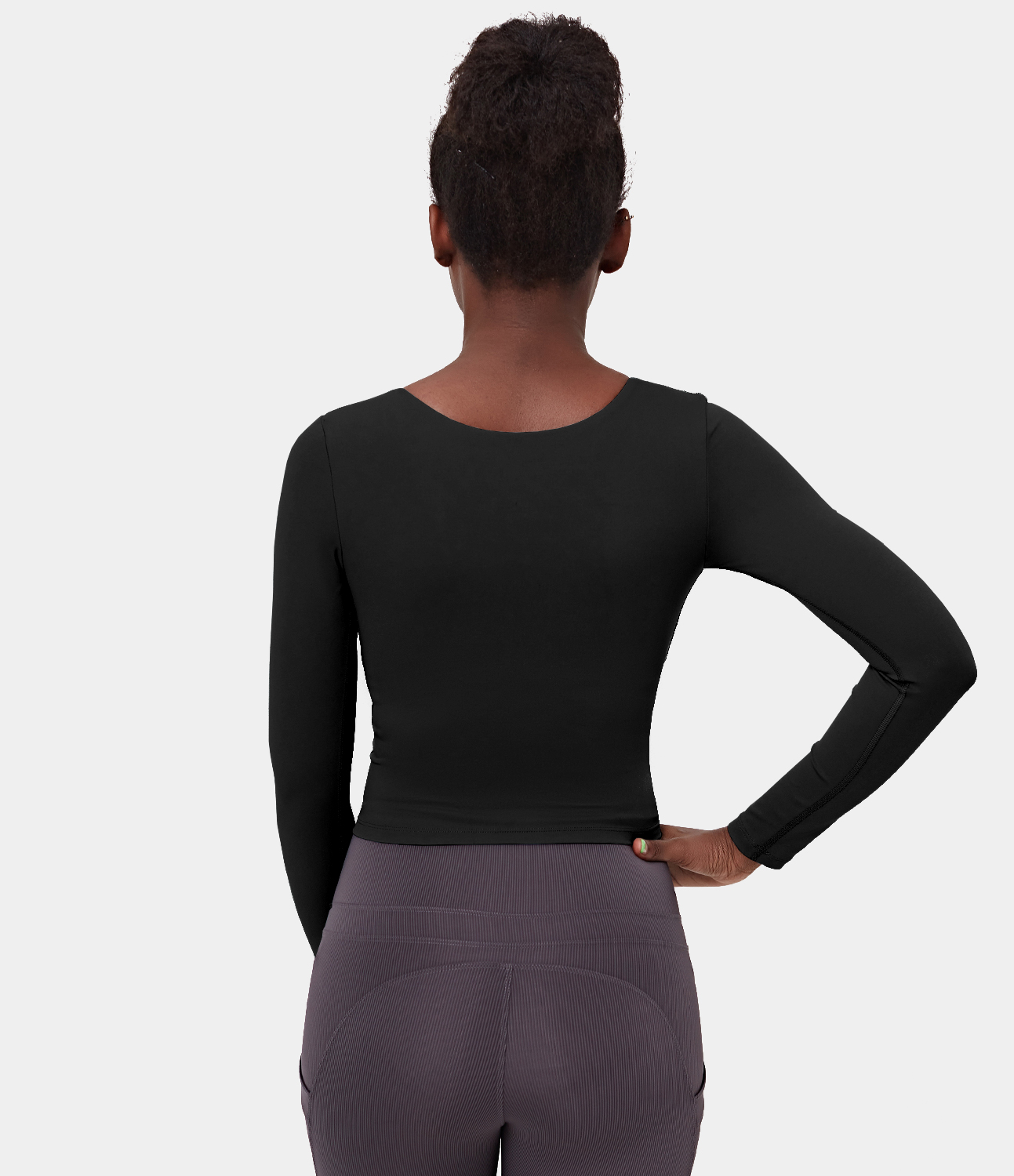 Halara Scoop Neck Long Sleeve Sports Top  - Black - M 