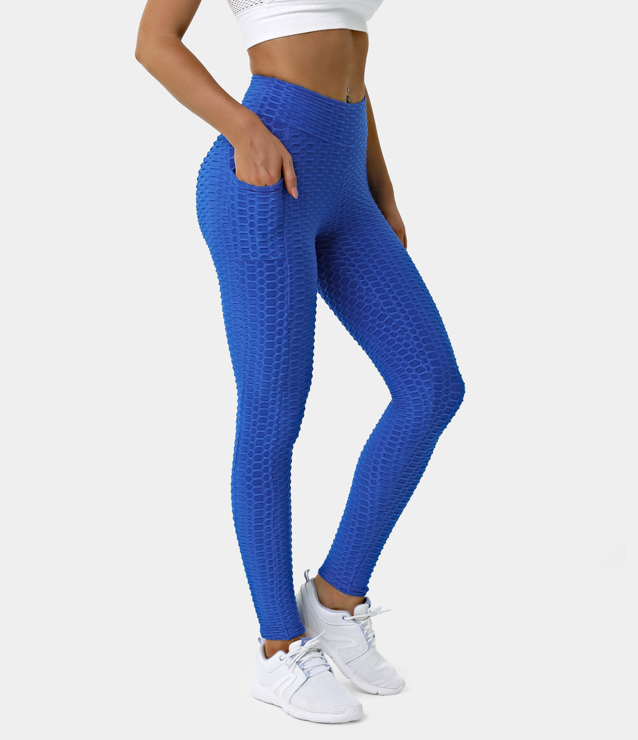 Halara High Waisted Ruched Honeycomb Casual 7/8 Leggings  - Cobalt Blue - S gym leggings leggings with pockets leggings with butt lift 
