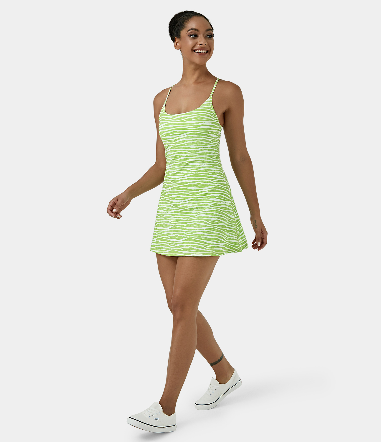 

Halara Backless Cut Out 2-in-1 Pocket Mini Slip Yoga Active Dress Workout Dress - Sycamore Stripe