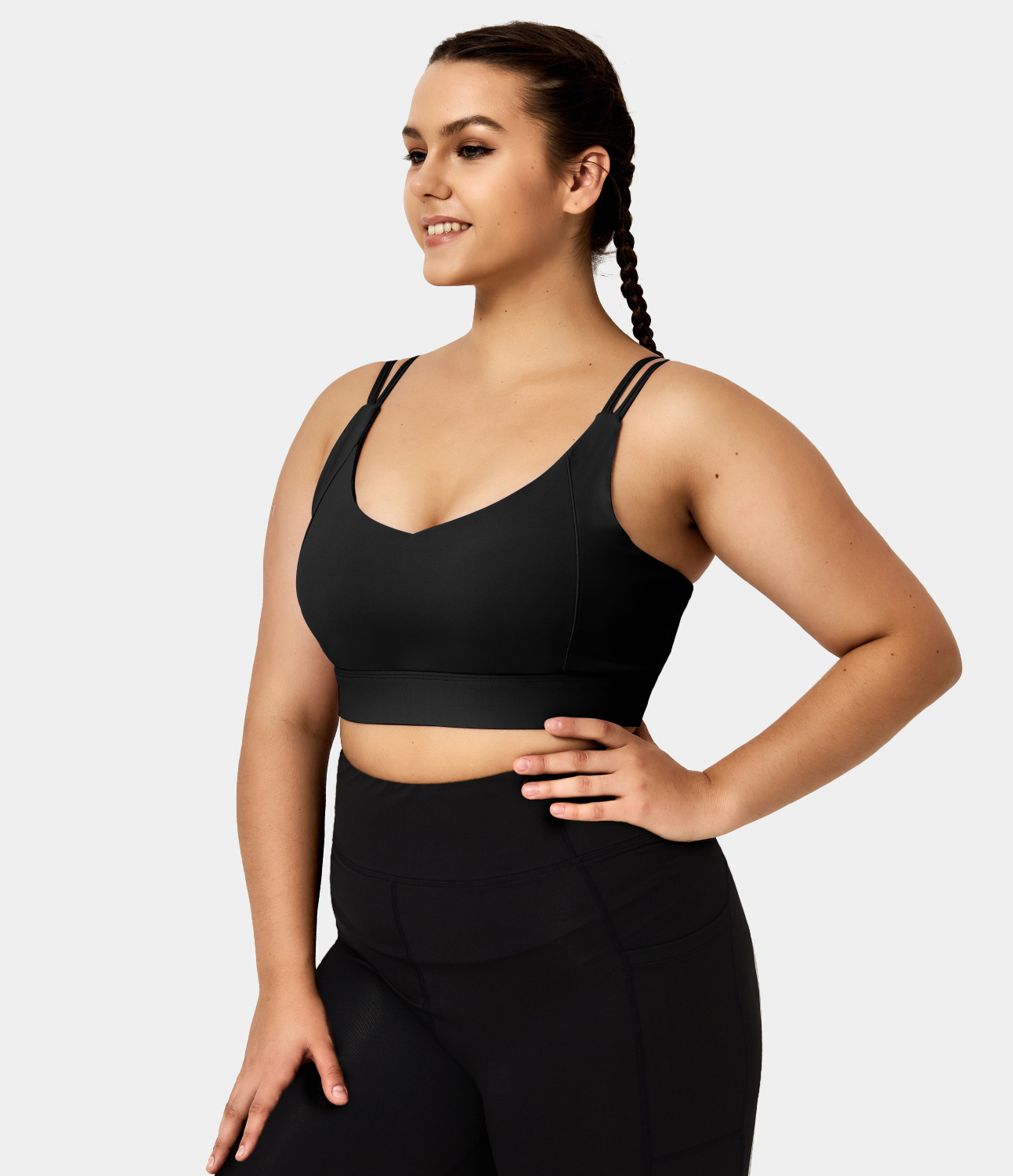 

Halara Medium Support V Neck Twisted Plus Size Sports Bra - Black