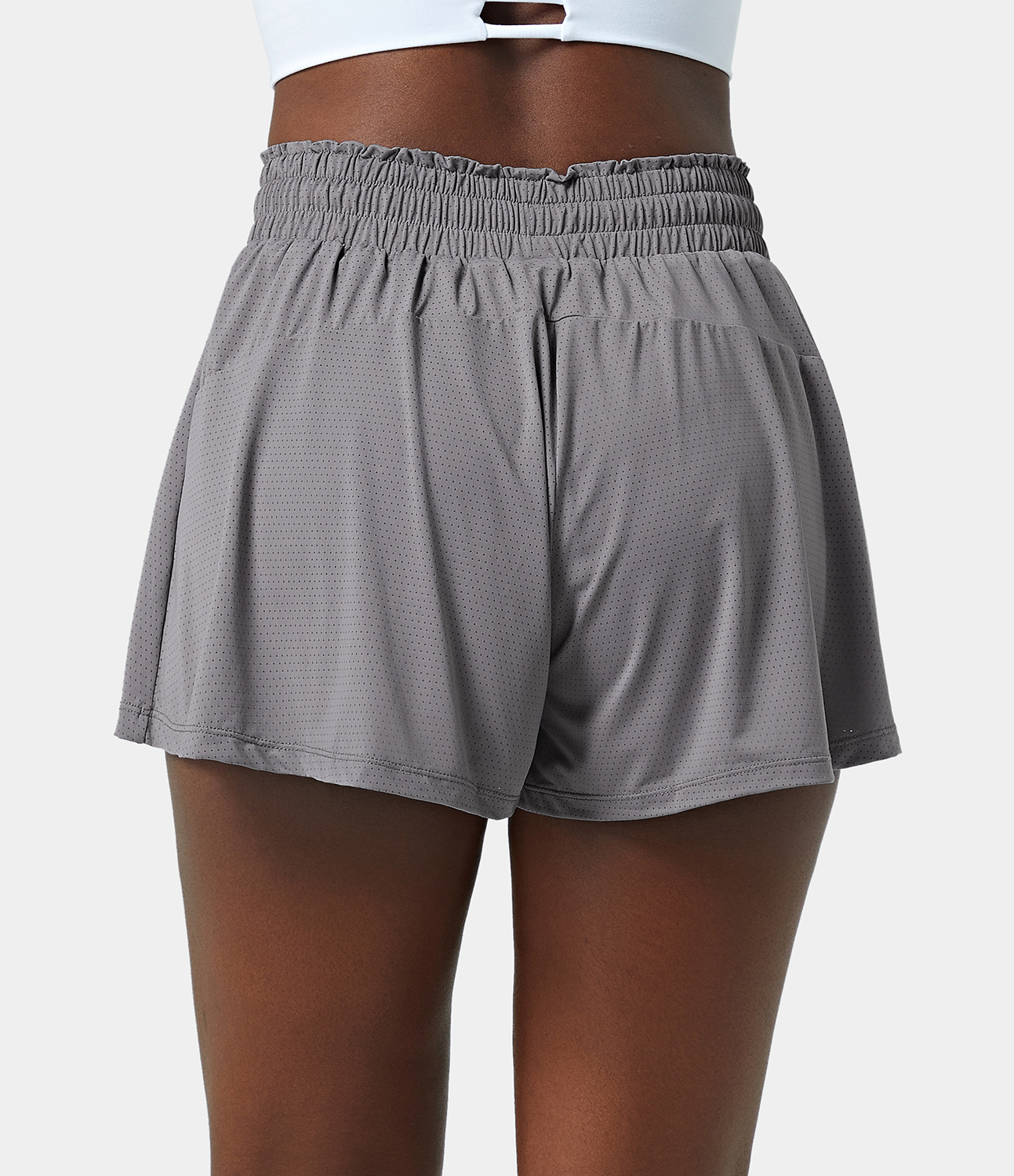 Halara High Waisted Frill Elastic Mesh Drawstring Shorts 2.5`` Gym Short - Steel Gray - S booty shorts compression shorts yoga shorts 