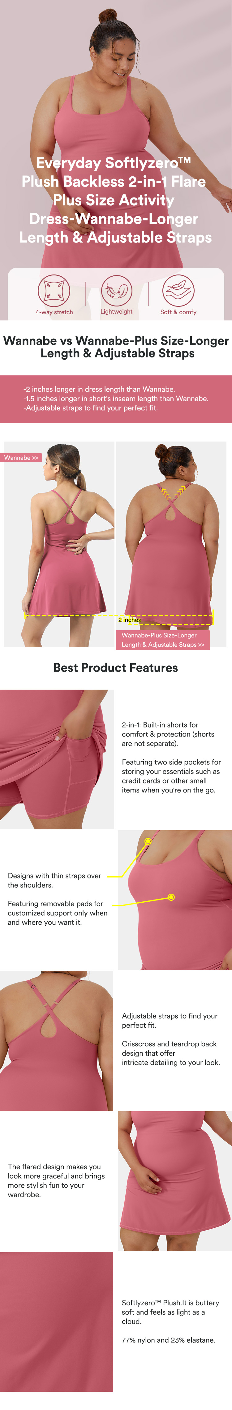 Women's Everyday SoftlyZero Plush 2-in-1 Flare Plus Size Activity Dress-Wannabe-Longer  Length - Halara